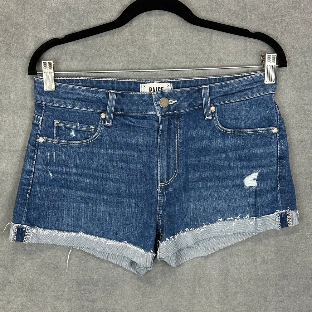 Paige Jimmy Jimmy Jean Shorts Womens 27 Blue Distressed Stretch Denim Cuff Hem